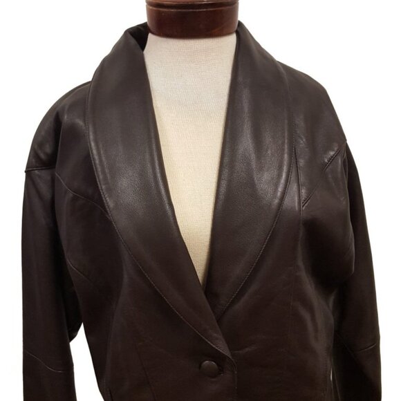 Women’s Vintage 1 Button Leather Short Jacket with Leather Pants Church Suit Set - Picture 7 of 16